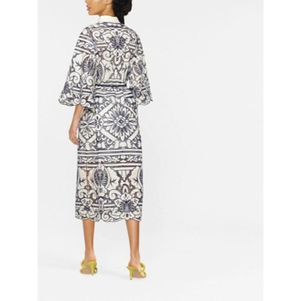 Zimmermann Embroidered Tie-Fastening Button Front Midi Dress Bianco 3 (US 10) - Picture 13 of 13
